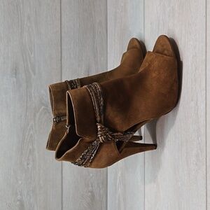 Vince Camuto Brown Peep-Toe Ankle Booties